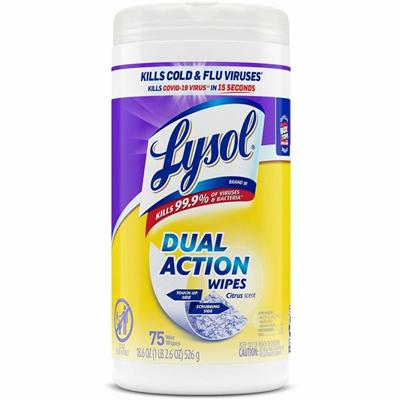 Lysol Dual Action Wipes - For Multipurpose - Citrus Scent - 7" Length x 7.25" Width - Recommended For: Virus Remover, Bacteria Remover, Germs Remover, Allergen Remover, Pet Dander Remover, Dust Mite Remover, Pollen Remover - Pre-moistened, Anti-bacte