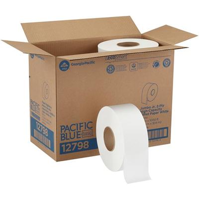 Pacific Blue Basic Jumbo Jr. High-Capacity Toilet Paper - 2 Ply - 3.50" Width x 1000 ft Length - White - Fiber - 8 / Carton