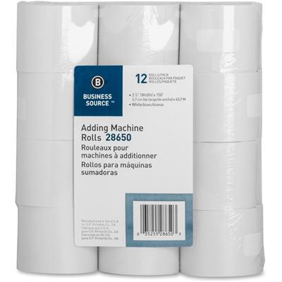 Business Source 150' Adding Machine Rolls - 2 1/4" x 150 ft - Sustainable Forestry Initiative (SFI) - Lint-free - White - 12 / Pack