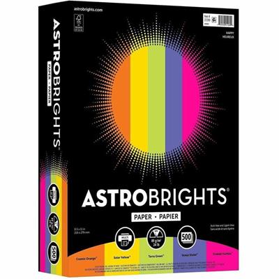 Astrobrights Color Copy Paper "Happy" , 5 Assorted Colours - Letter - 8 1/2" x 11" - 24 lb Basis Weight - Acid-free, Lignin-free - Cosmic Orange, Solar Yellow, Terra Green, Venus Violet, Fireball Fuchsia - 500 / Ream
