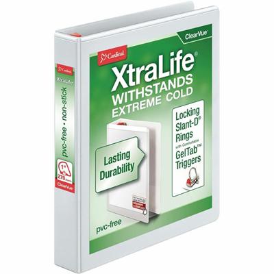 Cardinal&reg; Xtralife ClearVue Locking Slant-D Binder - 1" Binder Capacity - Letter - 8 1/2" x 11" Sheet Size - 270 Sheet Capacity - 1" Spine Width - 3 Ring(s) - Fastener(s): D-Ring - Pocket(s): 2, Inside Front & Back - Polyolefin - White - 14.40 oz