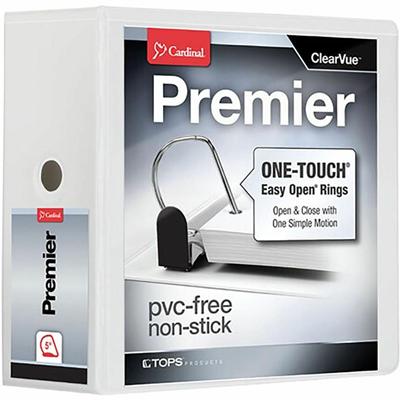 Cardinal&reg; Premier ONE-TOUCH&reg; Easy Open&reg; Locking Slant-D&reg; Rings Binder - 5" Binder Capacity - Letter - 8 1/2" x 11" Sheet Size - 1050 Sheet Capacity - 5 19/64" Spine Width - 3 Ring(s) - Fastener(s): D-Ring - Pocket(s): 4, Inside Front 