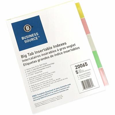 Business Source Reinforced Insertable Tab Indexes - 5 Tab(s) - 2" Tab Width - 8.5" Divider Width x 11" Divider Length - Letter - 3 Hole Punched - Buff Divider - Manila Tab(s) - Mylar Reinforcement, Insertable, Reinforced Edges, Punched, Tear Resistan