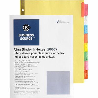 Business Source Reinforced Insertable Tab Indexes - 8 x Divider(s) - 8 Tab(s)/Set - 1.50" Tab Width - 8.5" Divider Width x 11" Divider Length - Letter - 3 Hole Punched - Buff Divider - Manila Tab(s) - Mylar Reinforcement, Insertable, Reinforced Edges