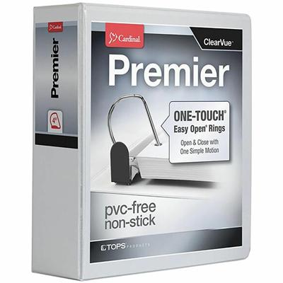 Cardinal&reg; Premier ONE-TOUCH&reg; Easy Open&reg; Locking Slant-D&reg; Rings Binder - 4" Binder Capacity - Letter - 8 1/2" x 11" Sheet Size - 880 Sheet Capacity - 4 19/64" Spine Width - 3 Ring(s) - Fastener(s): D-Ring - Pocket(s): 4, Inside Front &