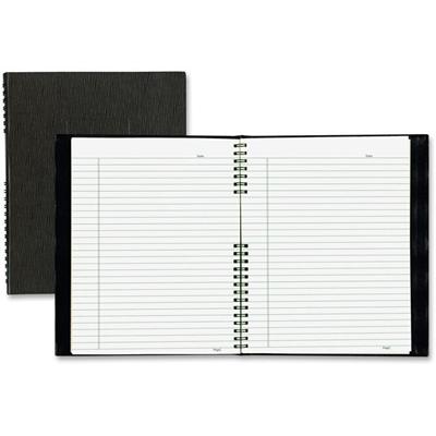 Blueline NotePro Hard Romanel Cover Notebook - Letter - 200 Sheets - Twin Wirebound - Ruled Margin - Letter - 8 1/2" x 11" Sheet Size - Black Cover - Pocket, Hard Cover, Index Sheet, Micro Perforated, Self-adhesive Tab - Recycled - 1 Each