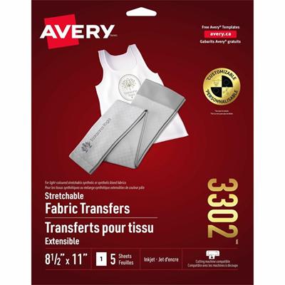 Avery&reg; Stretchable T-Shirt Transfers - Letter - 8 1/2" x 11" - Matte - Crack Resistant, Fade Resistant, Washable - Clear - 5/Pack - 1 Carton