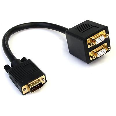 StarTech.com 1 ft VGA to 2x VGA Video Splitter Cable - M/F - 1 ft VGA Video Cable for Splitter, Video Device, Monitor - First End: 1 x 15-pin HD-15 - Male - Second End: 2 x 15-pin HD-15 - Female - Splitter Cable - Gold Plated Connector - 28 AWG - Bla