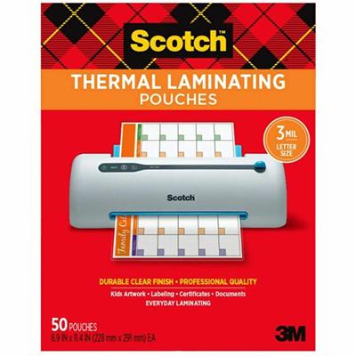 Scotch Thermal Laminating Pouches - Sheet Size Supported: Letter 8.50" Width x 11" Length - Laminating Pouch/Sheet Size: 9" Width x 11.50" Length x 3 mil Thickness - Glossy - for Photo, Document, Schedule, Presentation, Phone List, Certificate, Sign,