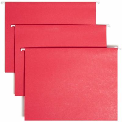 Smead TUFF 1/3 Tab Cut Letter Recycled Hanging Folder - 8 1/2" x 11" - Top Tab Location - Assorted Tab Position - 11 pt. - Plastic - Red - 10% Recycled - 1 / Pack