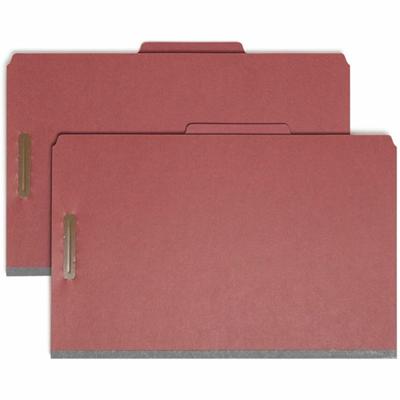 Smead 2/5 Tab Cut Legal Recycled Classification Folder - 8 1/2" x 14" - 2" Expansion - 6 x 2K Fastener(s) - 1" Fastener Capacity, 2" Fastener Capacity - Top Tab Location - Right of Center Tab Position - 2 Divider(s) - 25 pt. - Pressboard - Red - Heav
