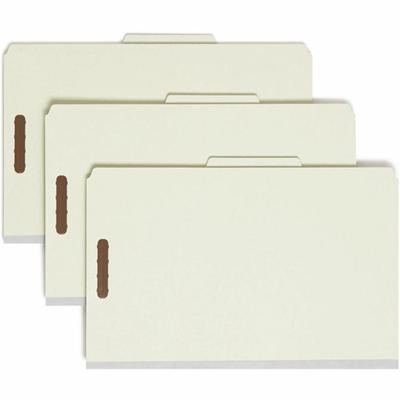 Smead 2/5 Tab Cut Legal Recycled Classification Folder - 8 1/2" x 14" - 2" Expansion - 4 x 2K Fastener(s) - 1" Fastener Capacity, 2" Fastener Capacity - Top Tab Location - Right of Center Tab Position - 1 Divider(s) - 25 pt. - Pressboard - Gray, Gree