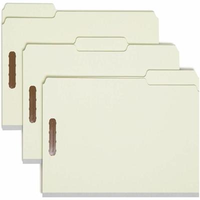 Smead 1/3 Tab Cut Letter Recycled Fastener Folder - 8 1/2" x 11" - 3" Expansion - 2 x 2K Fastener(s) - 2" for Folder - Top Tab Location - Assorted Tab Position - 25 pt. - 1 Plys - Pressboard - Gray, Green - Reinforced Gusset - 100% Recycled - 25 / Bo