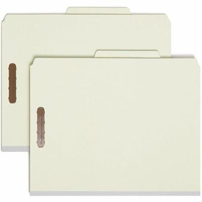 Smead 2/5 Tab Cut Letter Recycled Classification Folder - 8 1/2" x 11" - 2" Expansion - 4 x 2K Fastener(s) - 1" Fastener Capacity, 2" Fastener Capacity - Top Tab Location - Right of Center Tab Position - 1 Divider(s) - 25 pt. - Pressboard - Gray/Gree
