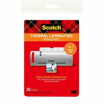Scotch Thermal Laminating Pouches - Sheet Size Supported: 5" Width x 7" Length - Laminating Pouch/Sheet Size: 5.20" Width x 7.20" Length x 5 mil Thickness - Glossy - for Photo, Document, Lists, Card, Recipe, Artwork - Photo-safe, Double Sided - Clear