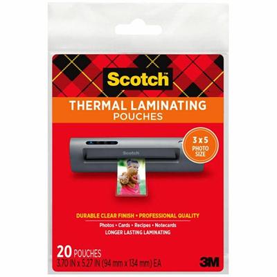 Scotch Thermal Laminating Pouches - Laminating Pouch/Sheet Size: 3.70" Width x 5.20" Length x 5 mil Thickness - Glossy - for Photo, Document, Lists, Card, Recipe - Double Sided, Photo-safe - Clear - 1 Pack