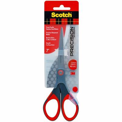 Scotch Precision Scissors - 7" Overall Length - Left/Right - Stainless Steel - Red, Gray - 1 Each