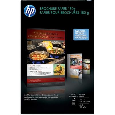 HP Glossy Inkjet Brochure Paper - White - 98 Brightness - Ledger/Tabloid - 11" x 17" - 48 lb Basis Weight - Glossy - White - 1 Pack