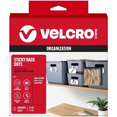 VELCRO&reg; Sticky Back 3/4in Circles Beige 200 ct - 0.75" Diameter - Beige - For Wood, Metal, Glass, Tile - 200 / Carton
