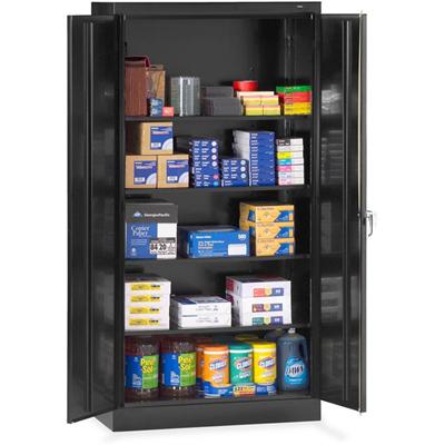 Tennsco Standard Black Storage Cabinet - 36" Width x 18" Depth x 72" Height - 5 x Shelf(ves) - 2 x Standard Door(s) - Heavy Duty, Adjustable Shelf, Locking Door, Hinged Door, Reinforced, Carrying Handle, Durable - Black - Powder Coated - Steel - Recy
