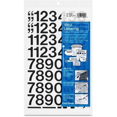 Chartpak Permanent Adhesive Vinyl Numbers - Skill Learning: Number - 44 x Numbers Shape - Self-adhesive - 1" Height x 12" Length - Black - Vinyl - 1 Pack