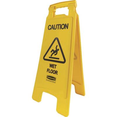 Rubbermaid Commercial Caution Wet Floor Safety Sign - English, French, Spanish - Print/Message "Caution Wet Floor" - 11" Width x 25" Height x 12" Depth - Rectangular Shape - Black Print/Message Color - Hanging - Double Sided - Foldable, Lightweight, 