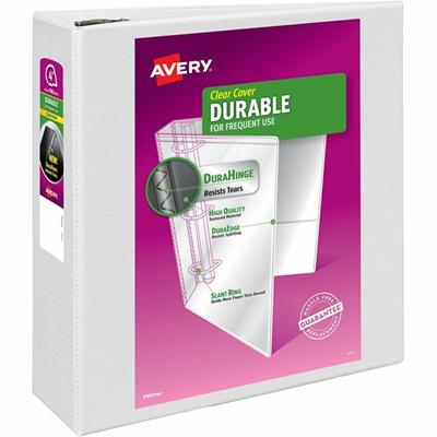 Avery&reg; Durable View 3 Ring Binder - 4" Binder Capacity - Letter - 8 1/2" x 11" Sheet Size - 780 Sheet Capacity - 3 Ring(s) - Fastener(s): D-Ring - Pocket(s): 4, Internal - Polypropylene - White - Recycled - Durable, Easy Insert Spine, Exposed Riv