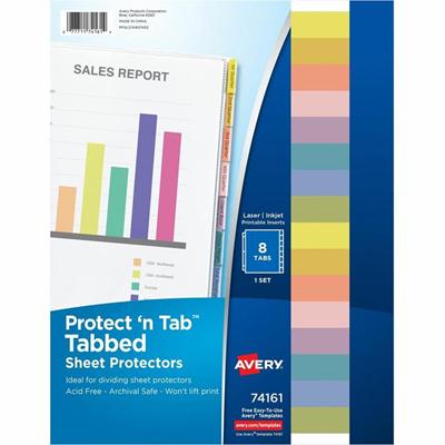 Avery&reg; Tabbed Sheet Protectors - 10 x Sheet Capacity - For Letter 8 1/2" x 11" Sheet - 3 x Holes - Ring Binder - Top Loading - Clear - Polypropylene - 8 / Set