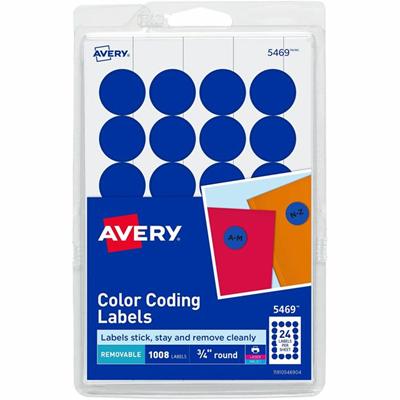 Avery&reg; 3/4" Round Removable Color Coding Labels - 4" Height x 6" Width x 3/4" Diameter - Removable Adhesive - Round - Laser, Inkjet - Dark Blue - Paper - Removable, Residue-free, Peel & Stick - 24 / Sheet - 42 Total Sheets - 1008 Total Label(s) -