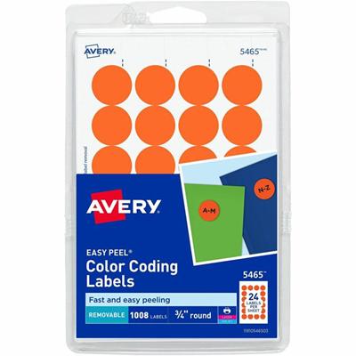 Avery&reg; 3/4" Round Removable Color Coding Labels - 4" Height x 6" Width x 3/4" Diameter - Removable Adhesive - Round - Laser, Inkjet - Orange - Paper - Removable, Stick & Stay, Customizable - 24 / Sheet - 42 Total Sheets - 1008 Total Label(s) - 1 