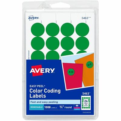 Avery&reg; Color-Coding Labels - 3/4" Diameter - Removable Adhesive - Round - Laser, Inkjet - Matte - Green - Paper - 24 / Sheet - 42 Total Sheets - 1008 Total Label(s) - 1 Pack