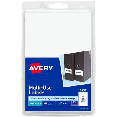 Avery&reg; Removable Multi-Use ID Labels on Printable 4" x 6" Sheets - 3" Height x 4" Width - Removable Adhesive - Rectangle - Laser, Inkjet - White - Paper - Removable, Peel & Stick, Residue-free, Customizable, Adhesive - 2 / Sheet - 40 Total Sheets