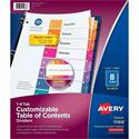 Avery Dividers, 8 Tabs, Ready Index (24 Sets of 11168) - 192 x Divider(s) - 192 Tab(s) - Digit - 1-8, Table of Contents - 8 Tab(s)/Set - 8.5" Divider Width x 11" Divider Length - 3 Hole Punched - White Paper Divider - Multicolor Paper Tab(s) - 20% - 