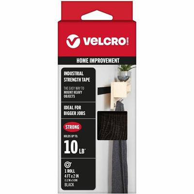 VELCRO&reg; Industrial Strength 4ft x 2in Roll Black - 4 ft Length x 2" Width - Black - Plastic - Water Resistant, Long Lasting - For Tools, Equipment, Glass, Hanging, Project, Industrial, Garage, Indoor, Outdoor, Mounting, Storing, ... Roll - 1 Roll