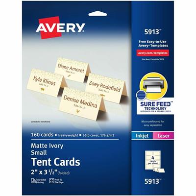 Avery&reg; Sure Feed Tent Cards - 79 Brightness - Letter - 8 1/2" x 11" - 65 lb Basis Weight - 176 g/m² Grammage - Matte - Heavyweight, Durable, Repositionable, Rounded Corner, Uncoated, Micro Perforated, Smooth Edge, Jam-free, Print-to-the-edge