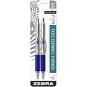 Zebra STEEL 4 Series F-402 Retractable Ballpoint Pen - 0.7 mm Fine Pen Point - Refillable - Retractable - Blue Ink - Stainless Steel Barrel - 2 / Pack