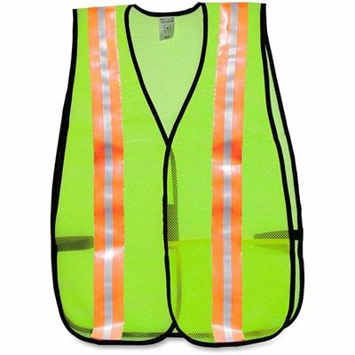 MCR Safety Mesh General Purpose Safety Vest - Visibility Protection - Mesh - Lime - Reflective Strip, Lightweight - 1 Each