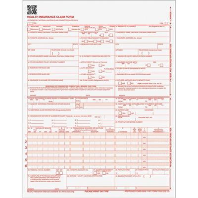 TOPS CMS-1500 Laser Printer Forms - 20 lb - 1 Part - 8.50" x 11" Form Size - White - Red Print Color - Paper - 500 / Pack