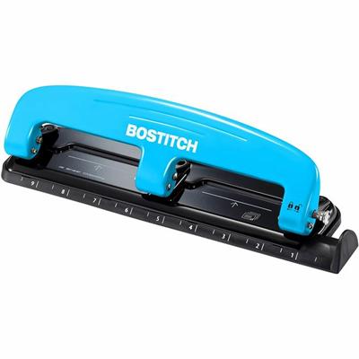 Bostitch EZ Squeeze&trade; 12 Three-Hole Punch - 3 Punch Head(s) - 12 Sheet - 9/32" Punch Size - Round Shape - 3" Width x 1.6" Height - Blue, Black