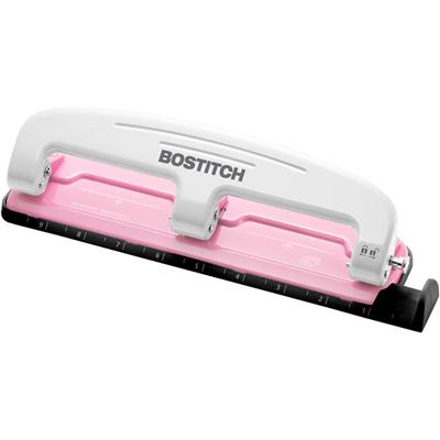Bostitch EZ Squeeze&trade; InCourage 12 Three-Hole Punch - 3 Punch Head(s) - 12 Sheet - 9/32" Punch Size - Round Shape - 3" Width x 1.6" Height - Pink, White