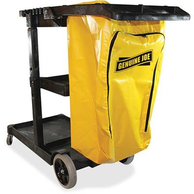 Genuine Joe Workhorse Janitor's Cart - 40" Width x 20.50" Depth x 38" Height - Charcoal, Yellow - 1 Each