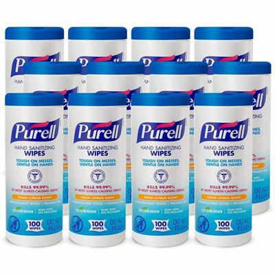 PURELL&reg; Sanitizing Wipes - Fresh Citrus - White - 100/Tub - 12 / Carton