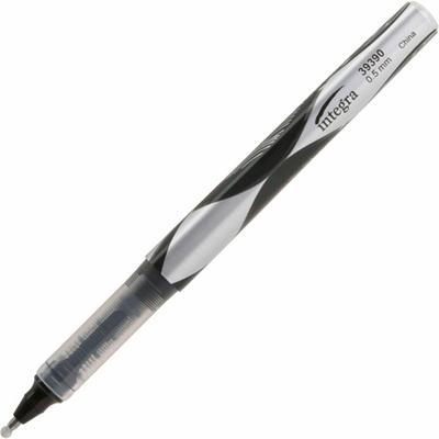 Integra Liquid Ink Rollerball Pens - 0.5 mm Extra Fine Pen Point - Black Ink - Black Barrel - Metal Tip - 1 Dozen