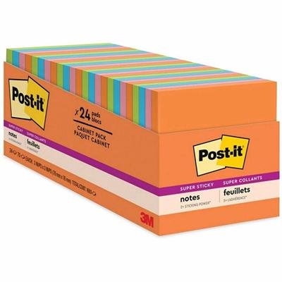 Post-it&reg; Super Sticky Notes Cabinet Pack - Energy Boost Color Collection - 1680 - 3" Flag/Note Width x 3" Flag/Note Length - Square - 70 Sheets per Pad - Unruled - Vital Orange, Tropical Pink, Sunnyside, Blue Paradise, Limeade - Paper - Self-adhe