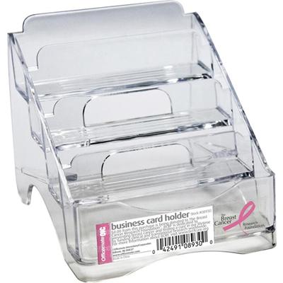 Officemate Officemate Pink Ribbon Four Tier Business Card Holder (08930) - 4" Height x 3.8" Width x 4" Depth - Plastic - Clear - 1 Each