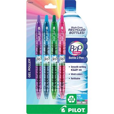 Pilot Bottle to Pen (B2P) B2P BeGreen Fine Point Gel Pens - Fine Pen Point - Refillable - Retractable - Assorted Ink - Gel-based - 4 / Pack