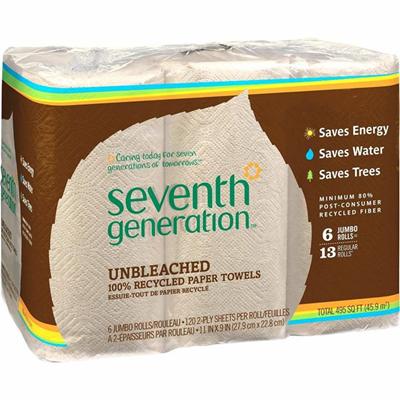 Seventh Generation 100% Recycled Paper Towels - 2 Ply - 11" Width x 9" Length - 120 Sheets/Roll - Natural - Paper - 1 Pack