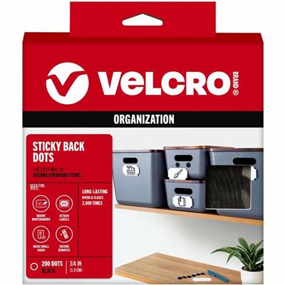 VELCRO&reg; Sticky Back 3/4in Circles Black 200 ct - 0.75" Diameter - Black - For Sign, Poster, Wall, Plastic, Glass, Tile, School, Home - 200 / Carton