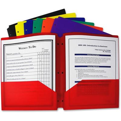 C-Line Products Two-Pocket Heavyweight Poly Portfolio Folder with Three-Hole Punch, Assorted Primary Colors, 1 Folder (Color May Vary) - 8 1/2" x 11" - 2 Pocket(s) - Assorted - Heavyweight - 1 Each