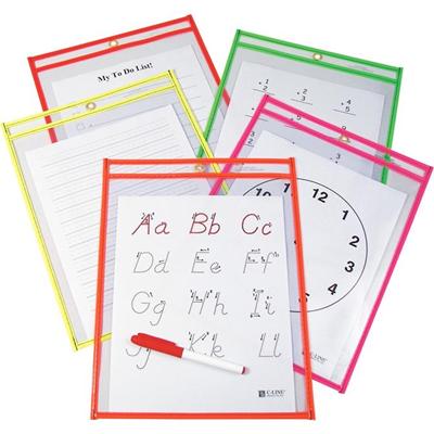 C-Line Reusable Dry Erase Pockets, Assorted, 9 x 12, 10/PK - Neon Red, Neon Orange, Neon Yellow, Neon Green, Neon Pink Frame - Rectangle - Reusable, Heavyweight, Easy to Clean, Eyelet - 10 / Pack